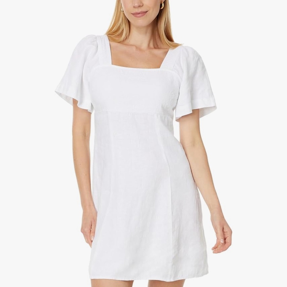NWT Madewell Square-Neck Mini Dress in 100% Linen White Size 14
